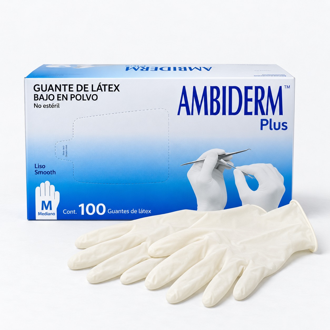 Guante de látex no estéril plus mediano, bajo en polvo