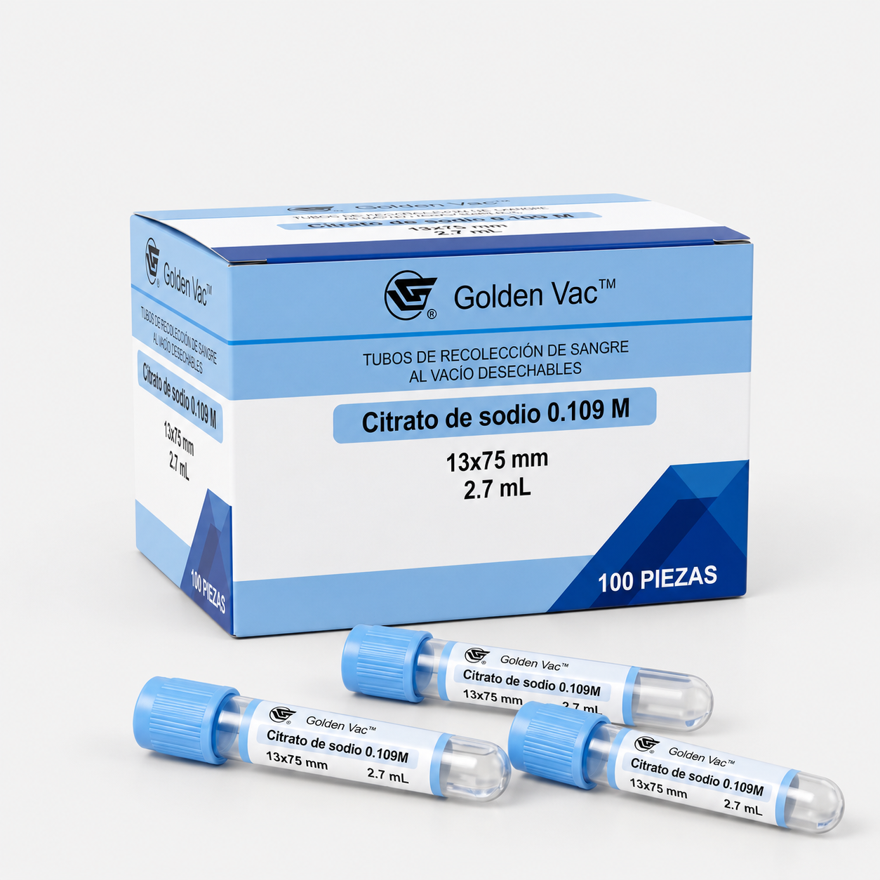 Tubo Vacutainer de plástico tapón azul con citrato de sodio 0.109m