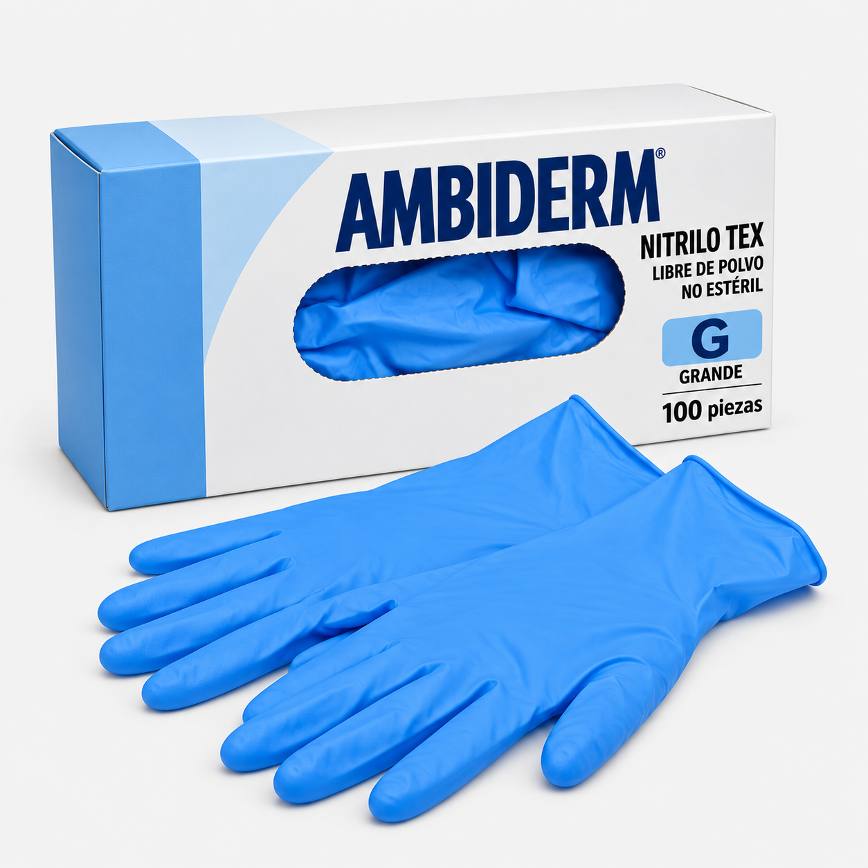 Guante Ambiderm nitrilo tex libre de polvo no estéril azul grande
