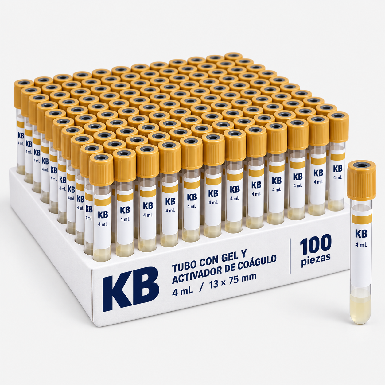 Tubo Vacutainer con gel y activador de coágulo plástico PET, color oro